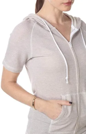 Short Sleeve Zip Hoodie Women Cotton Blend Hoodie Zip Up Pocket Short Sleeve JacketComfortable for Everyday Wear