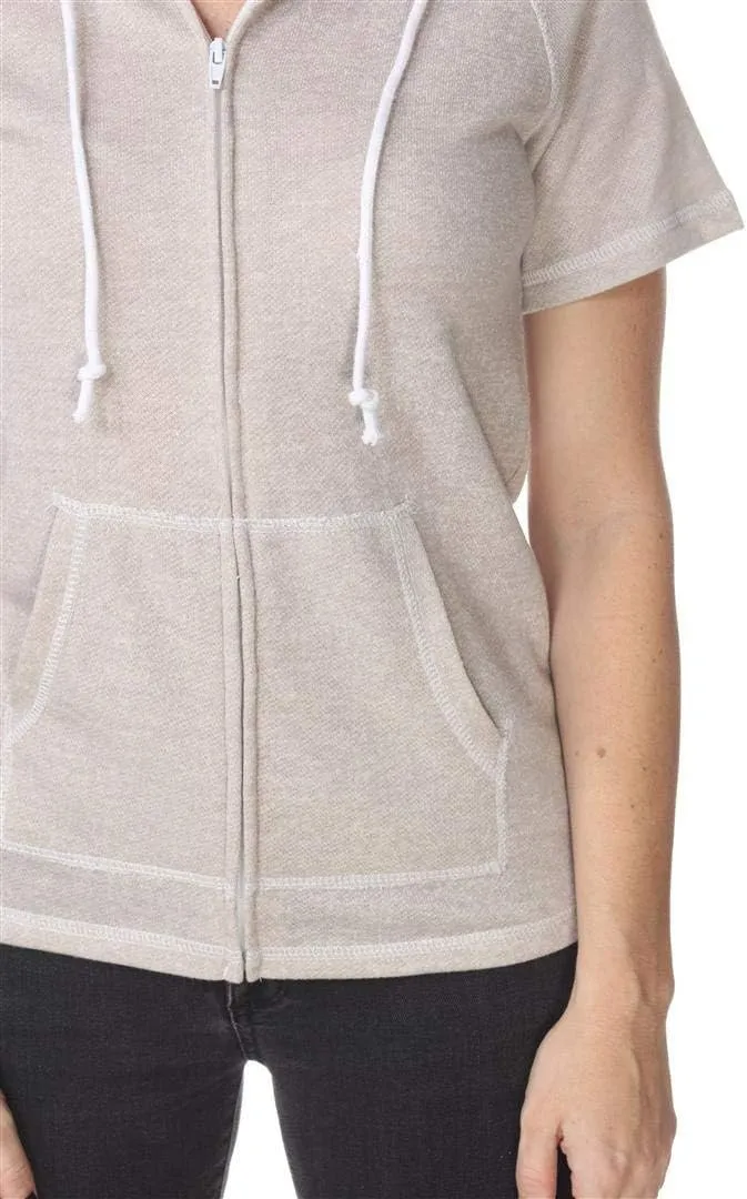 Short Sleeve Zip Hoodie Women Cotton Blend Hoodie Zip Up Pocket Short Sleeve JacketComfortable for Everyday Wear