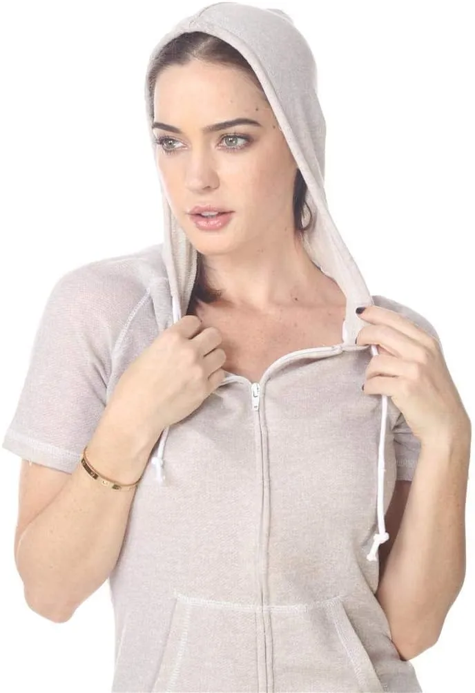 Short Sleeve Zip Hoodie Women Cotton Blend Hoodie Zip Up Pocket Short Sleeve JacketComfortable for Everyday Wear