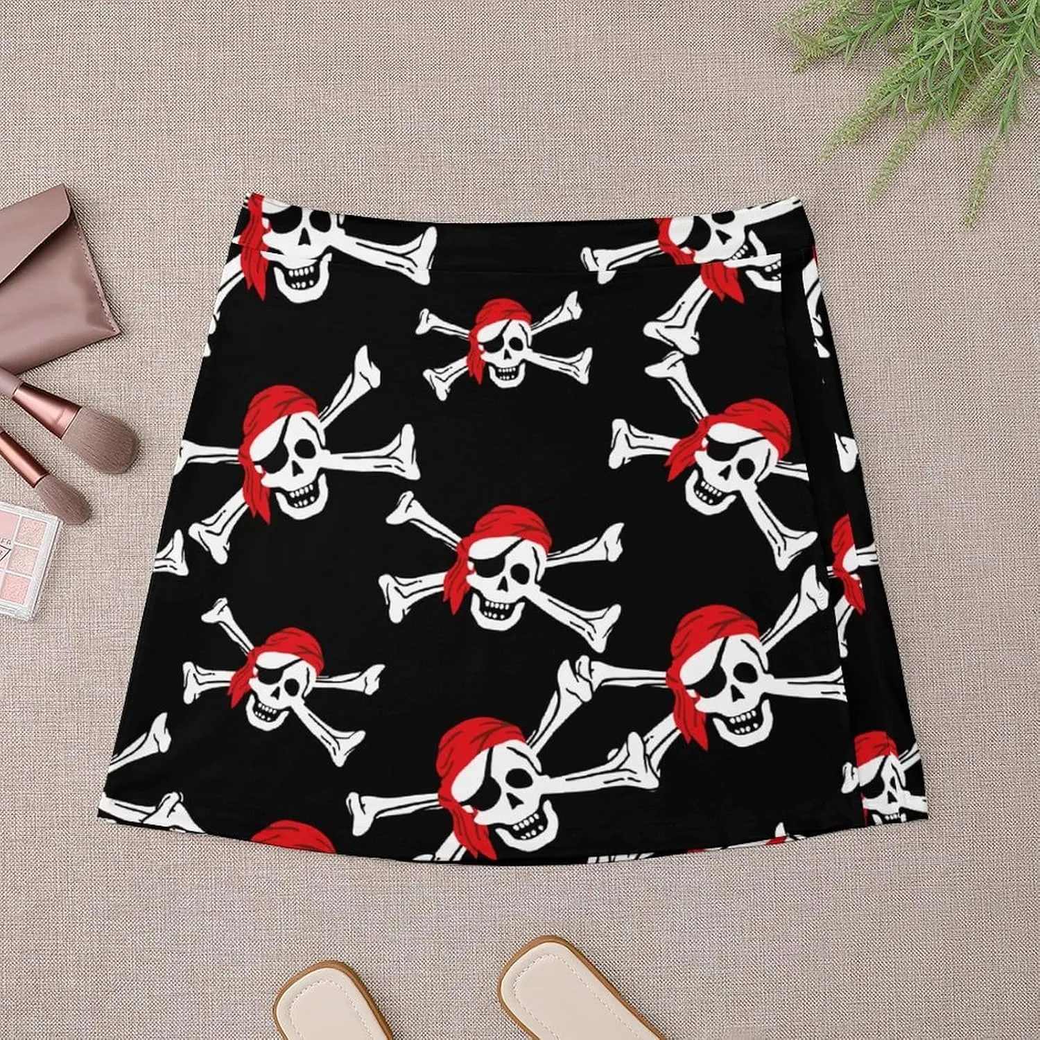 Skull Crossbones Pirates Flag Women's Mini Skirts High Waist Short Skorts Casual A-line Skirt