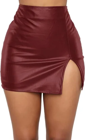 Slit Skirt for Women High Waist Sexy Mini Leg Slit Bodycon Skirts Stretchy