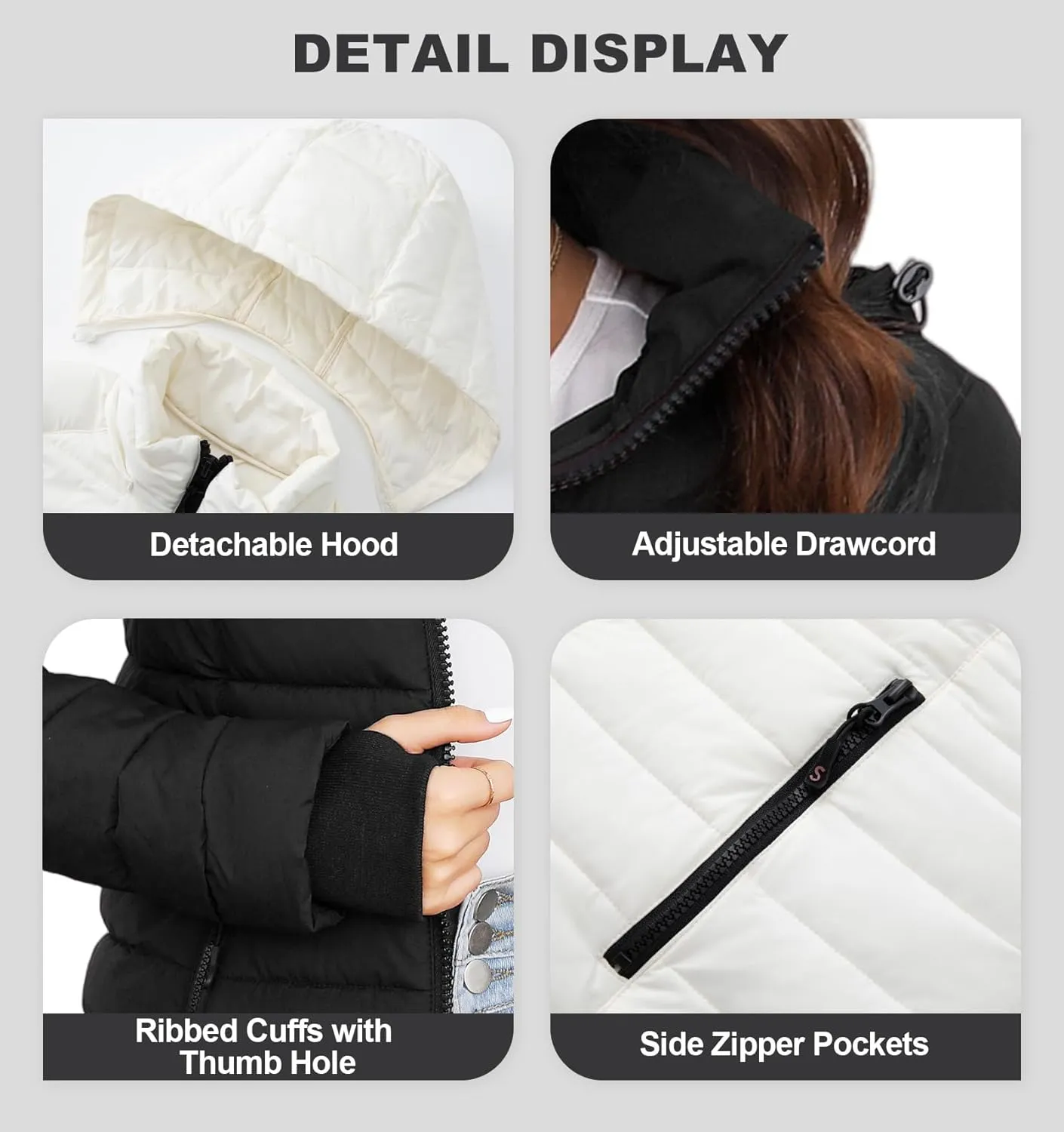 SLOWTOWN Womens Lightweight Puffer Jacket Packable Hooded Puffer Jacket Winter Puffy Coat