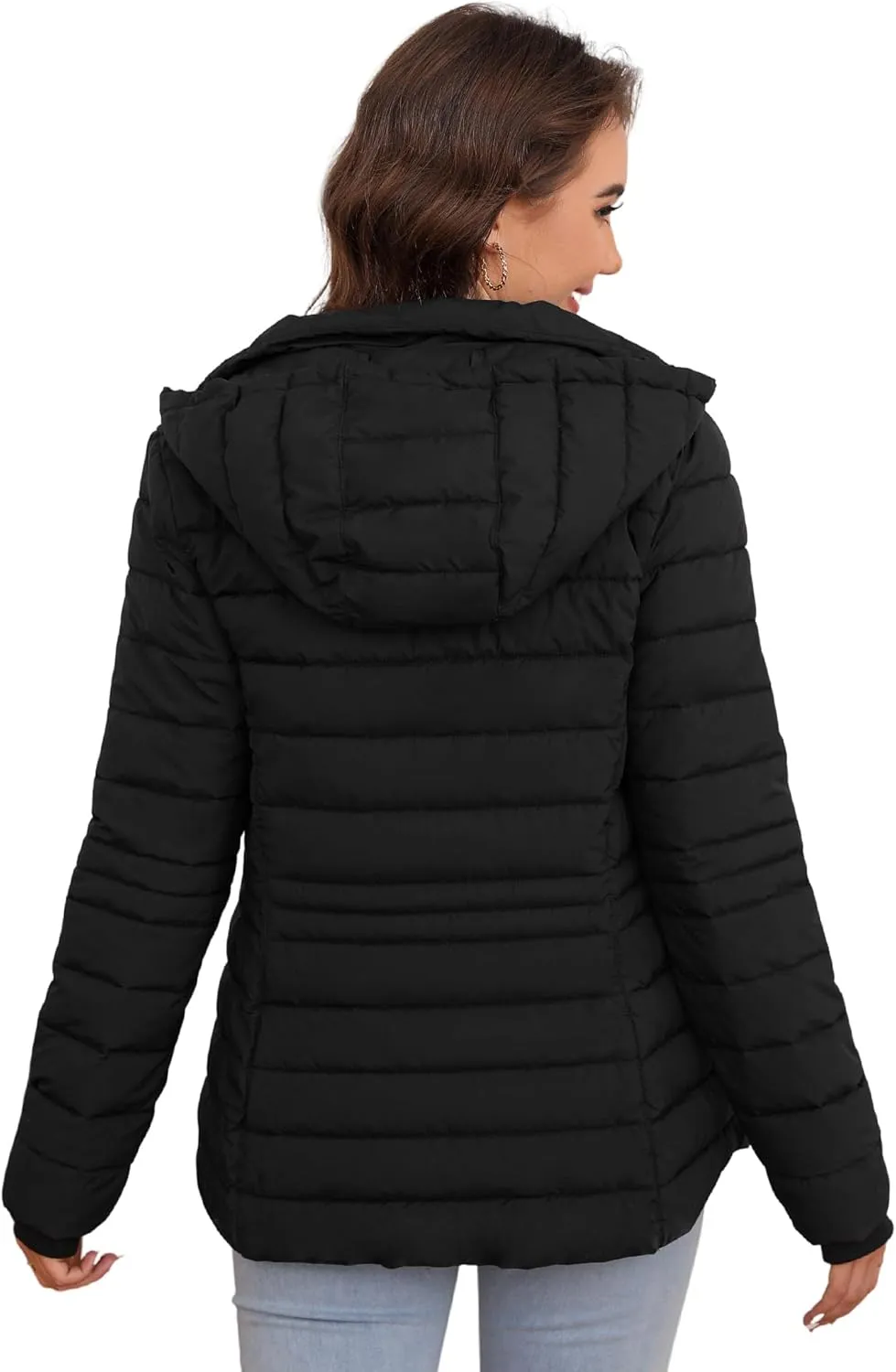 SLOWTOWN Womens Lightweight Puffer Jacket Packable Hooded Puffer Jacket Winter Puffy Coat