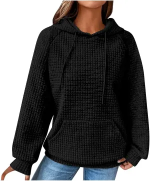 SMIDOW Oversized Hoodies For Women Trendy 2023 Waffle Knit Hooded Sweatshirt Casual Loose Fall Winter Pullover Tops