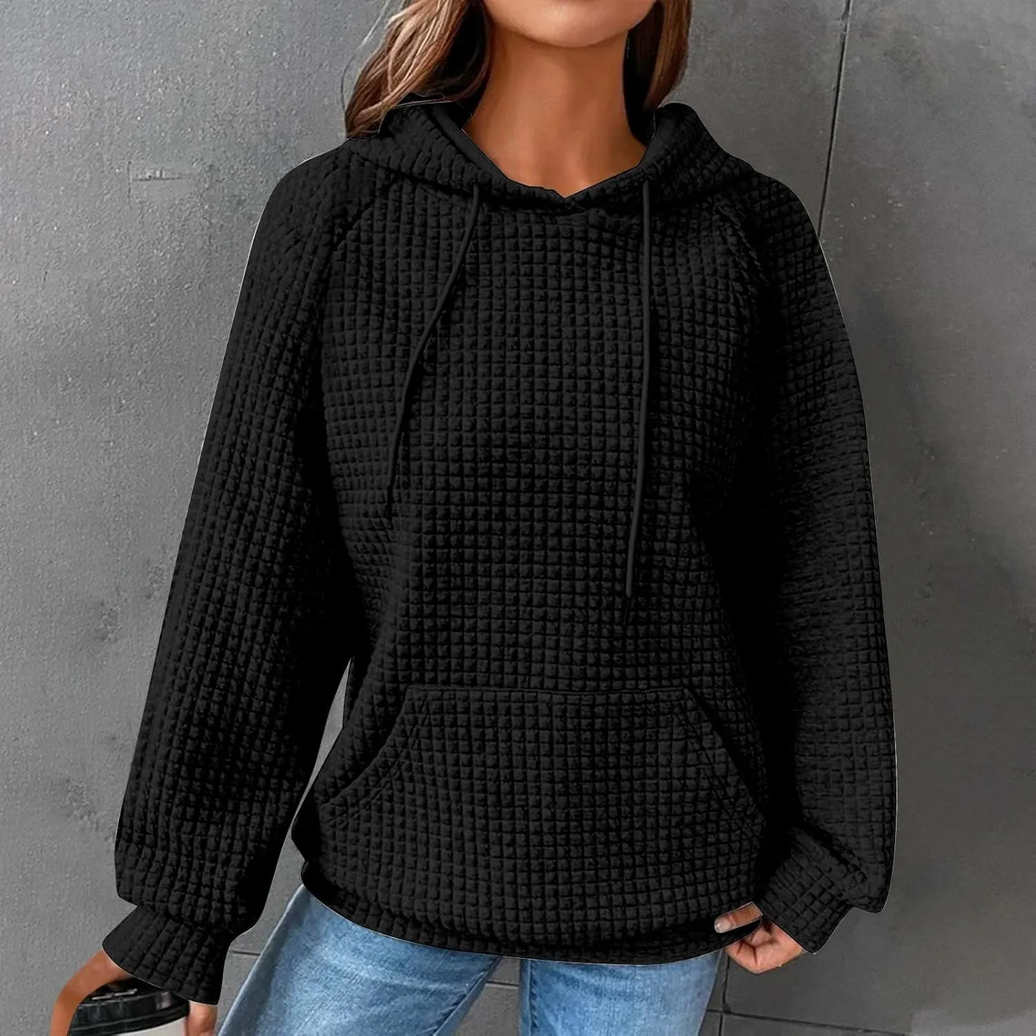SMIDOW Oversized Hoodies For Women Trendy 2023 Waffle Knit Hooded Sweatshirt Casual Loose Fall Winter Pullover Tops