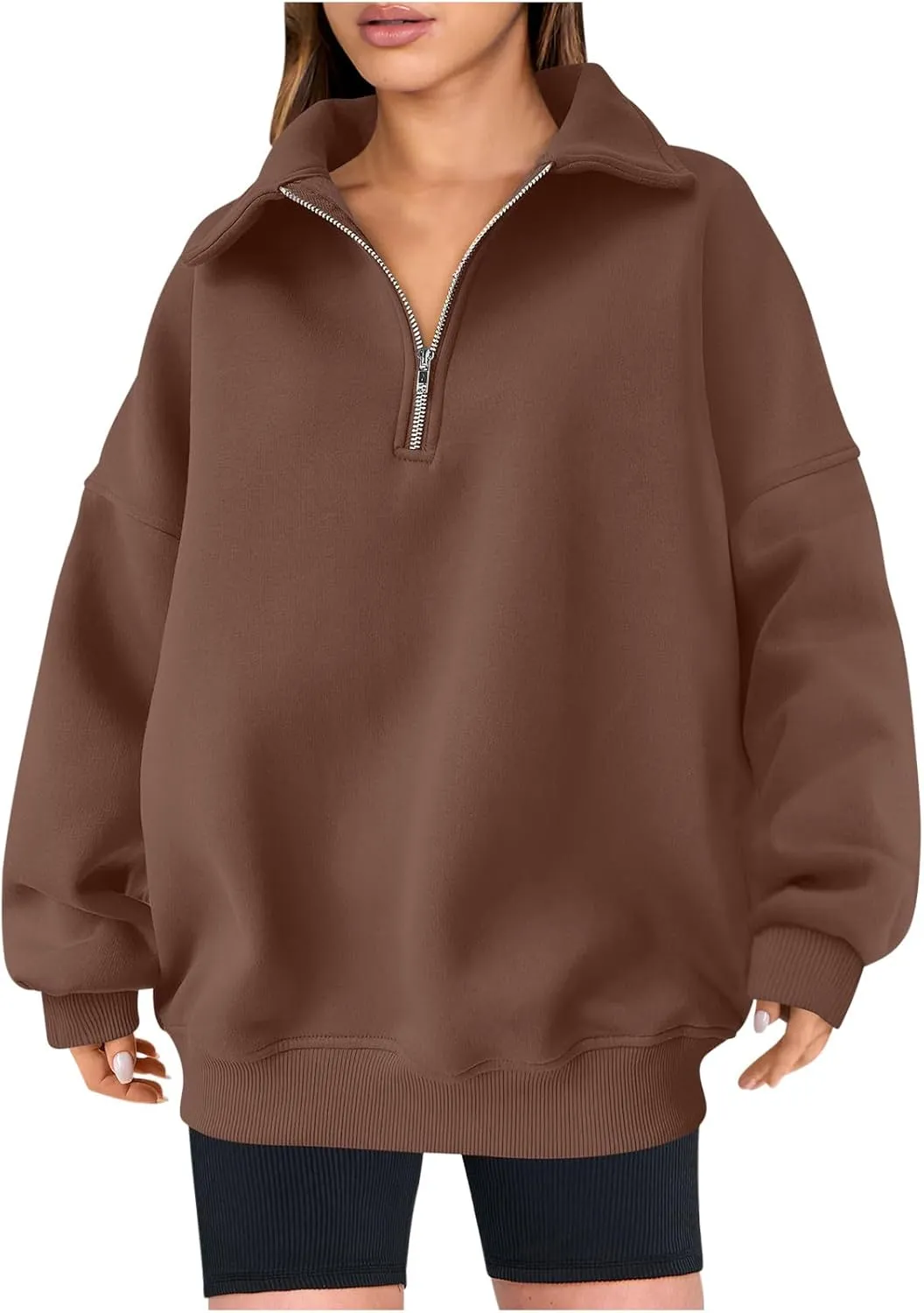 SMIDOW Oversized Sweatshirt For Women 1/4 Zip Up v Neck Fleece Pullovers Casual Loose Fall Fashion 2024 Teen Girls Clothes