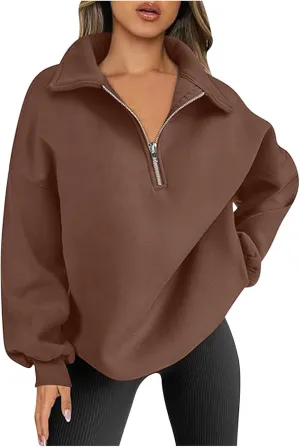 SMIDOW Oversized Sweatshirt For Women 1/4 Zip Up v Neck Fleece Pullovers Casual Loose Fall Fashion 2024 Teen Girls Clothes