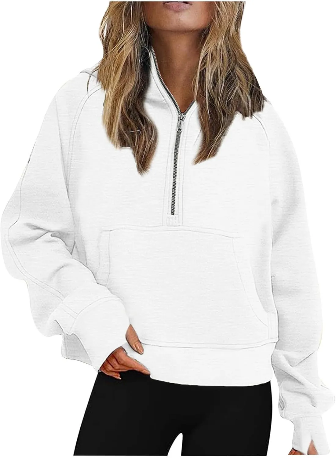 SMIDOW Scuba Dupes Sweatshirt For Women Fashion 2023 Half Zip Up Hoodies Casual Loose Cropped 1/4 Zip Pullover Tops