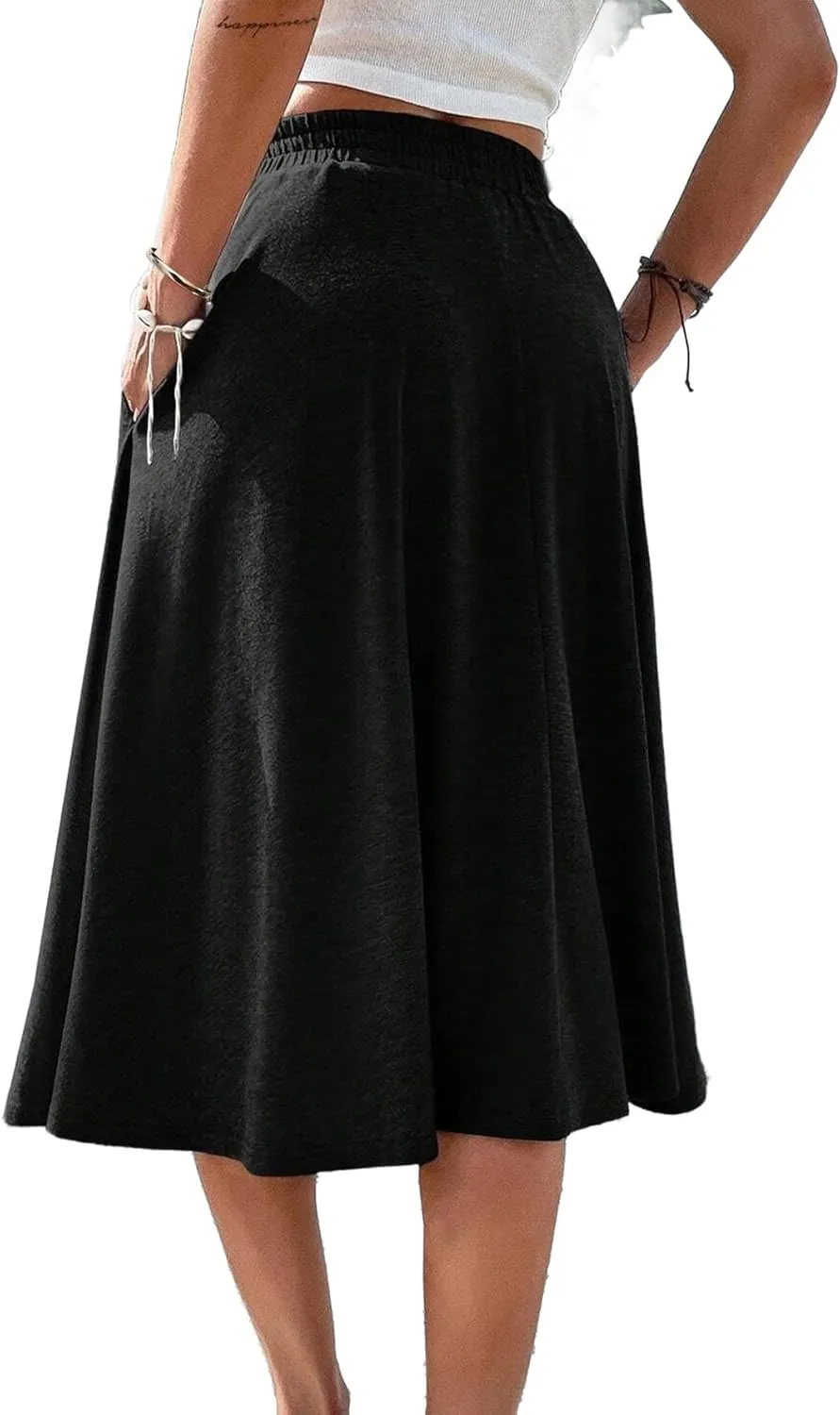 SOFIA'S CHOICE Skirts for Women Midi Length A Line Swing Flowy Skirt with Pockets