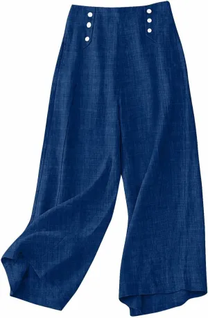 Solid Color Linen Pants for Women 2025 Summer Flowy High Waisted Beach Palazzo Trousers with Pockets
