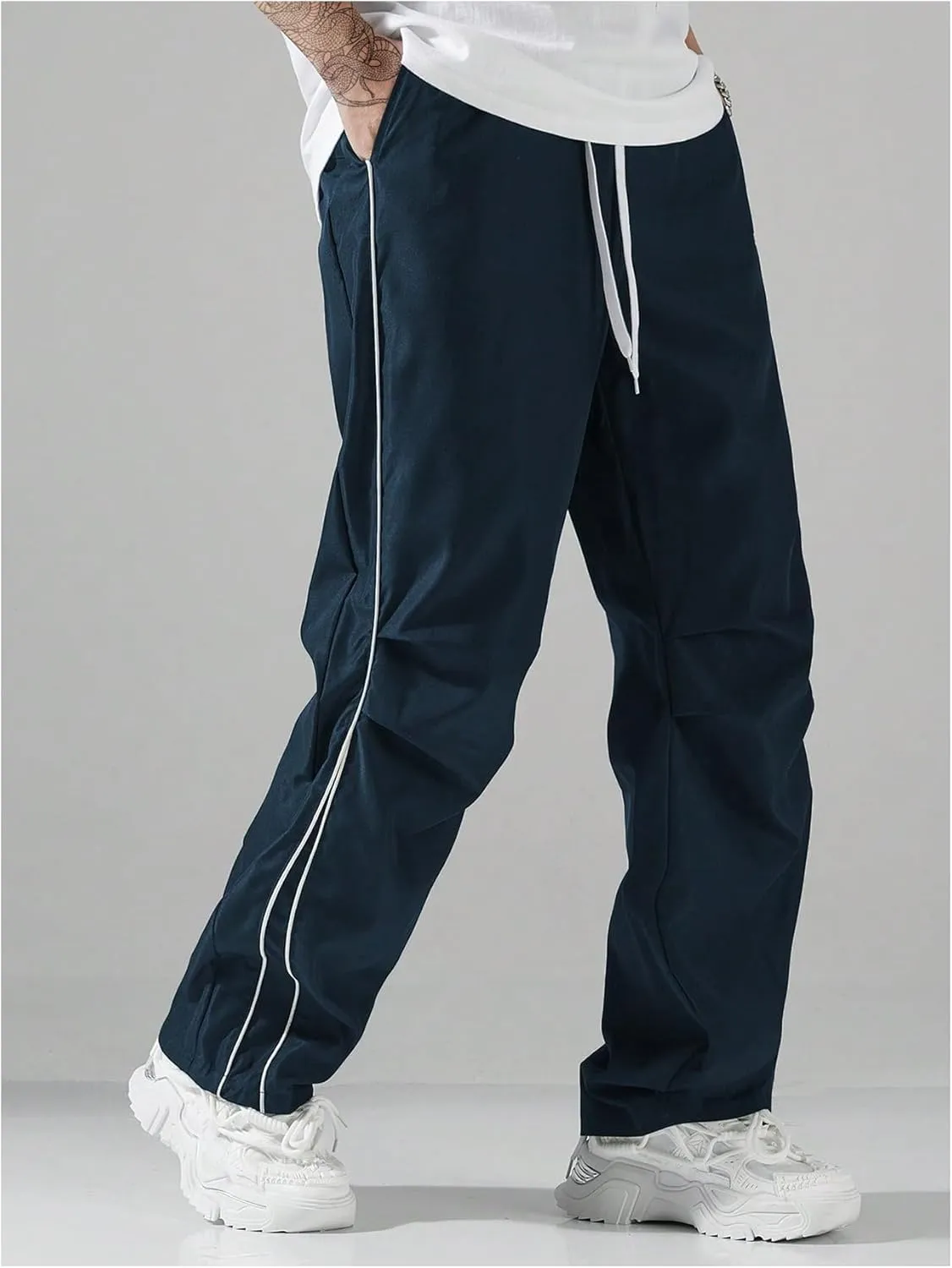 SOLY HUX Men's Parachute Pants Y2k Baggy Sweatpants Wide Leg Drawstring Waist Casual Pants Streetwear