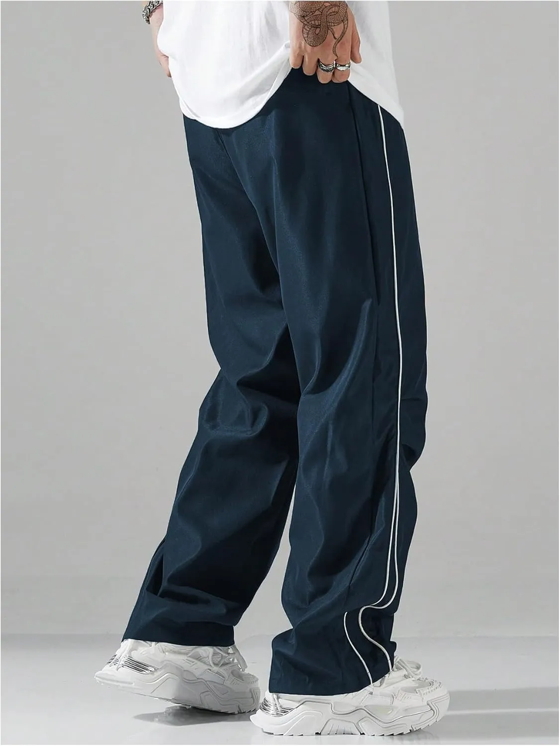 SOLY HUX Men's Parachute Pants Y2k Baggy Sweatpants Wide Leg Drawstring Waist Casual Pants Streetwear