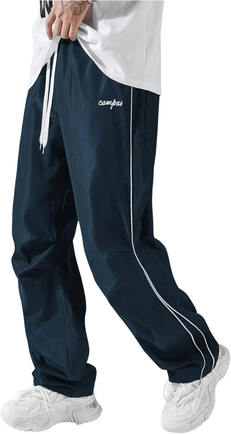 SOLY HUX Men's Parachute Pants Y2k Baggy Sweatpants Wide Leg Drawstring Waist Casual Pants Streetwear