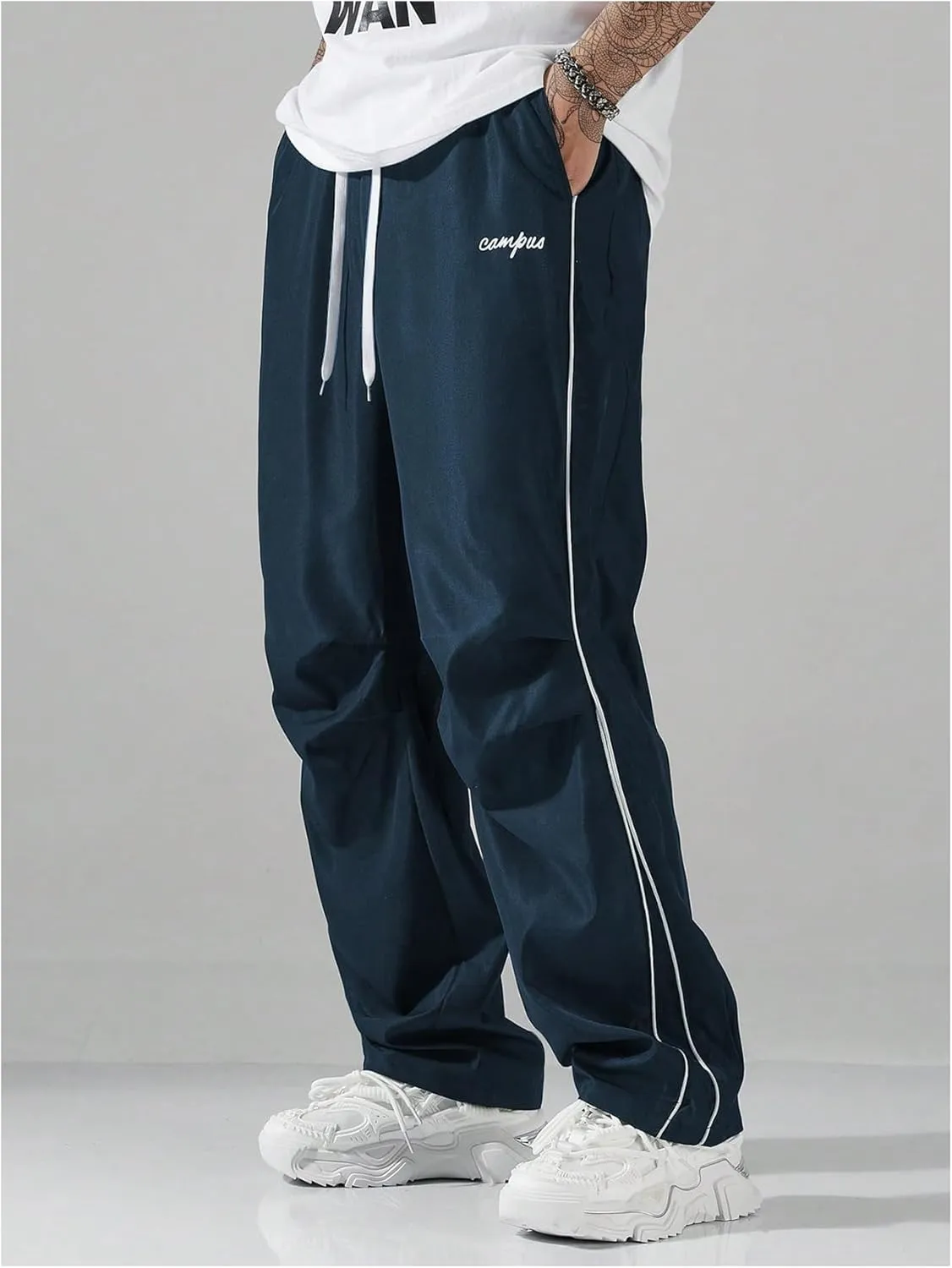 SOLY HUX Men's Parachute Pants Y2k Baggy Sweatpants Wide Leg Drawstring Waist Casual Pants Streetwear