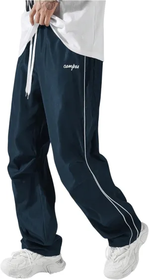 SOLY HUX Men's Parachute Pants Y2k Baggy Sweatpants Wide Leg Drawstring Waist Casual Pants Streetwear