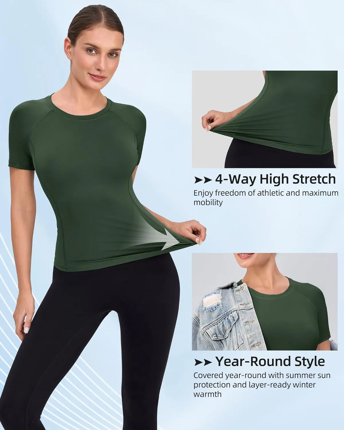SPVISE Women's Compression Shirt Short Sleeve Workout Tops Athletic Baselayer Dry Fit Running Yoga Gym Basic T-Shirt Crewneck