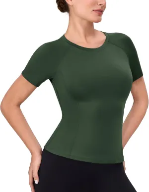 SPVISE Women's Compression Shirt Short Sleeve Workout Tops Athletic Baselayer Dry Fit Running Yoga Gym Basic T-Shirt Crewneck