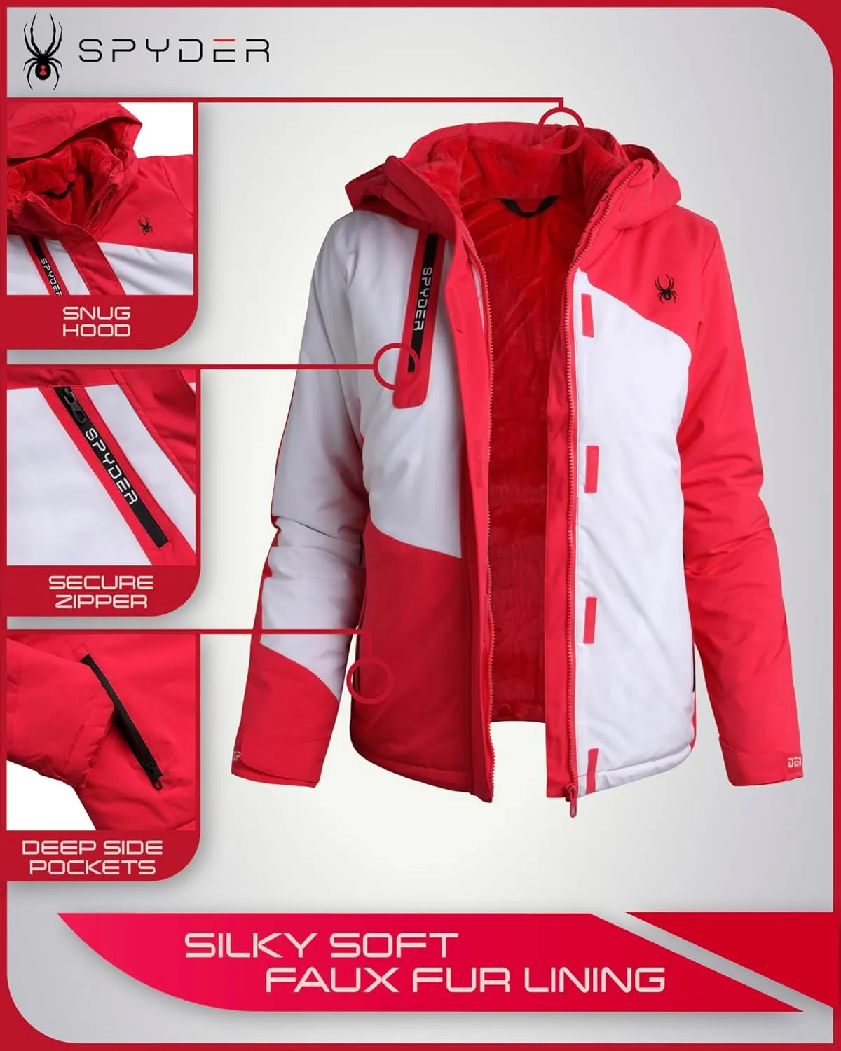 Spyder Women's Snow Ski Jacket - 3 Looks in 1 Insulated Puffer to Sherpa Fur Reversible Inner Winter Jackets for Women (S-XL)