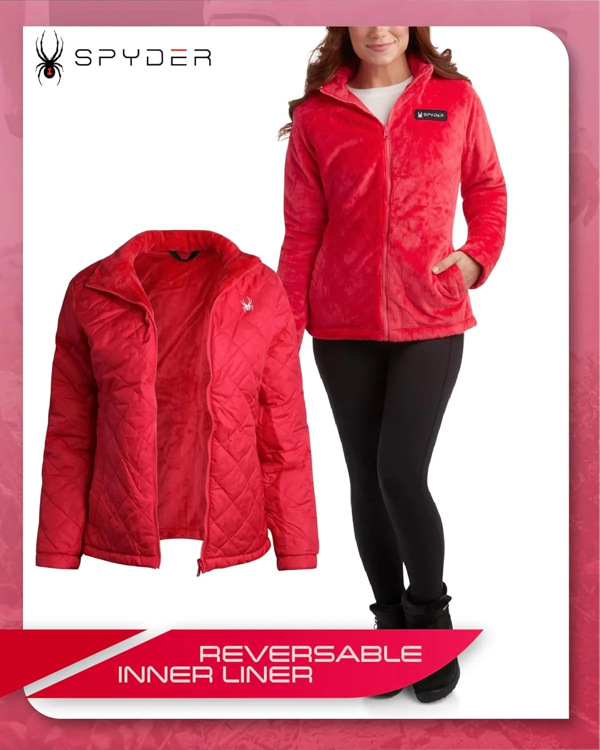 Spyder Women's Snow Ski Jacket - 3 Looks in 1 Insulated Puffer to Sherpa Fur Reversible Inner Winter Jackets for Women (S-XL)