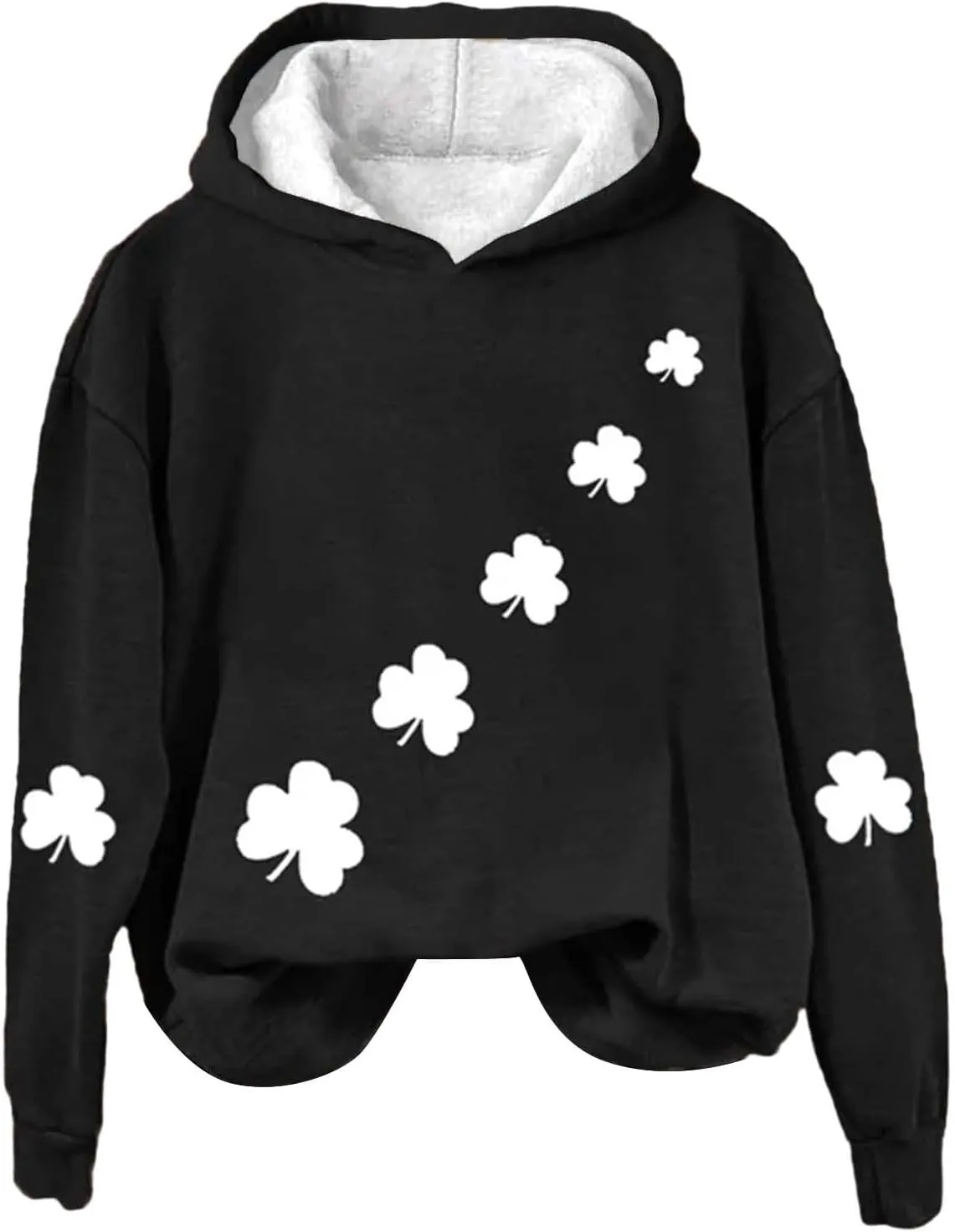 St Patrick's Day Womens Hoodie, Green Irish Shamrock Printed Sweatshirt, Clover Lucky Long Sleeve Oversized Shirts Tops