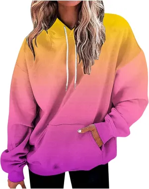 Stessotudo Womens Hoodies 2023 Casual Gradient Long Sleeve Oversized Sweatshirts Pocketed Aesthetic Fashion Pullover Tops
