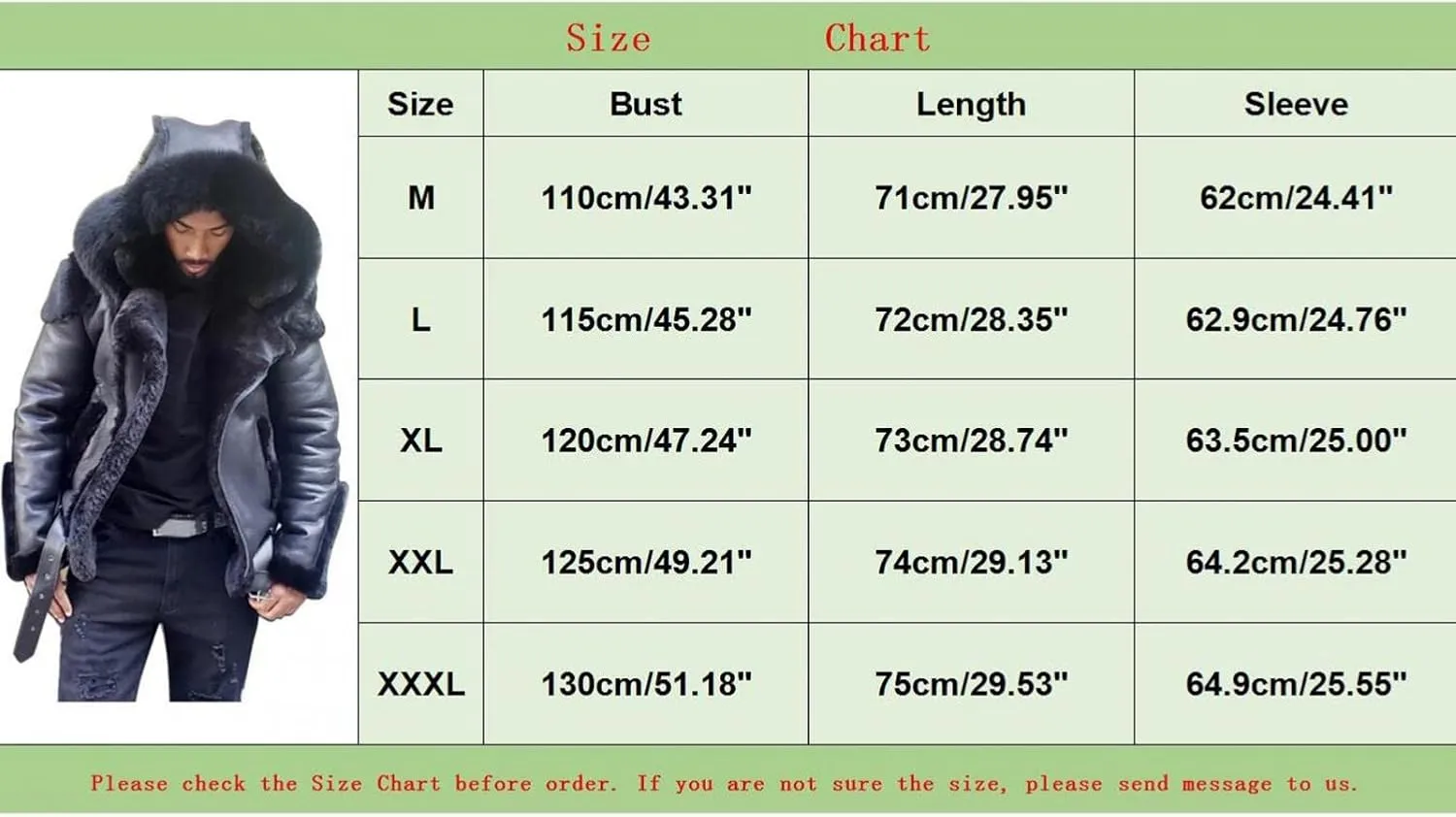 Stoota Mens Winter Warm Thick Faux Leather/Fur Slim Fit Cotton Padded Coat Long Jacket Parka Hooded Pea Coat Winter Coat