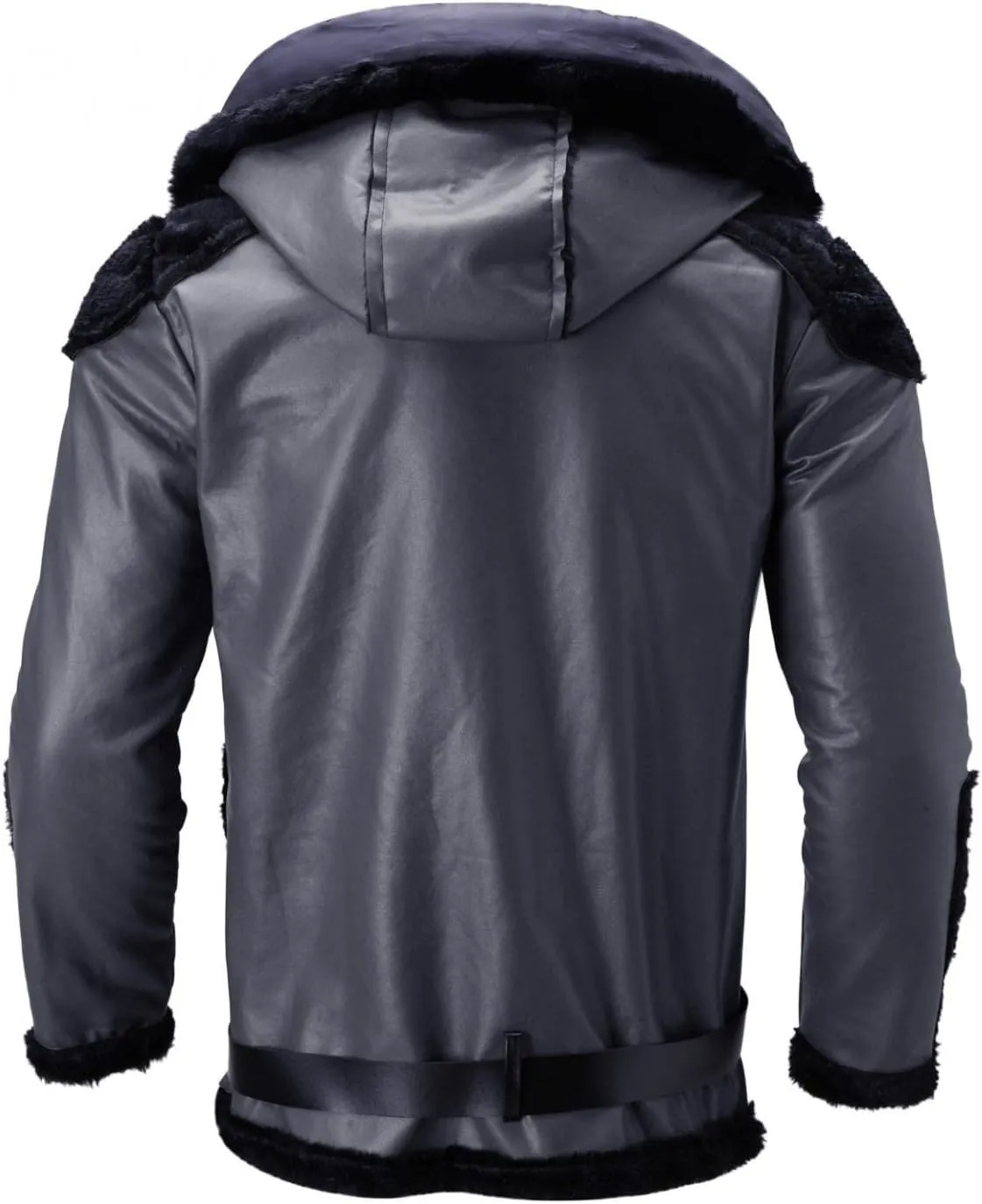 Stoota Mens Winter Warm Thick Faux Leather/Fur Slim Fit Cotton Padded Coat Long Jacket Parka Hooded Pea Coat Winter Coat
