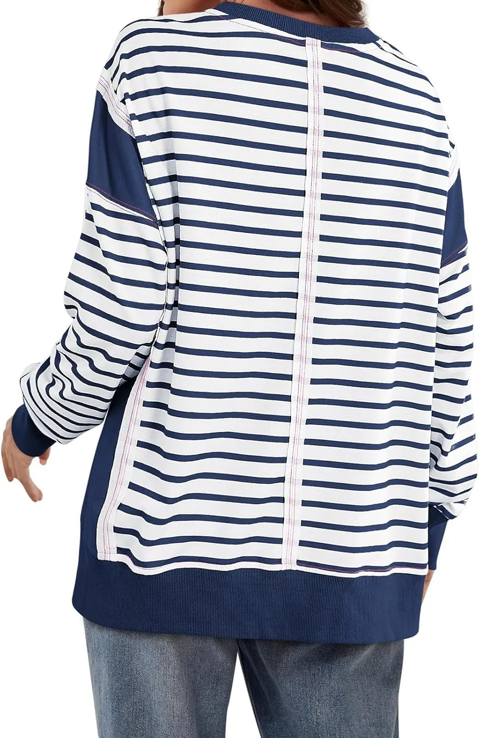 Striped Crew Neck Sweatshirts Women Cute Preppy Teen Girls Sweatshirts Comfy Y2k Fall Outfits Tops