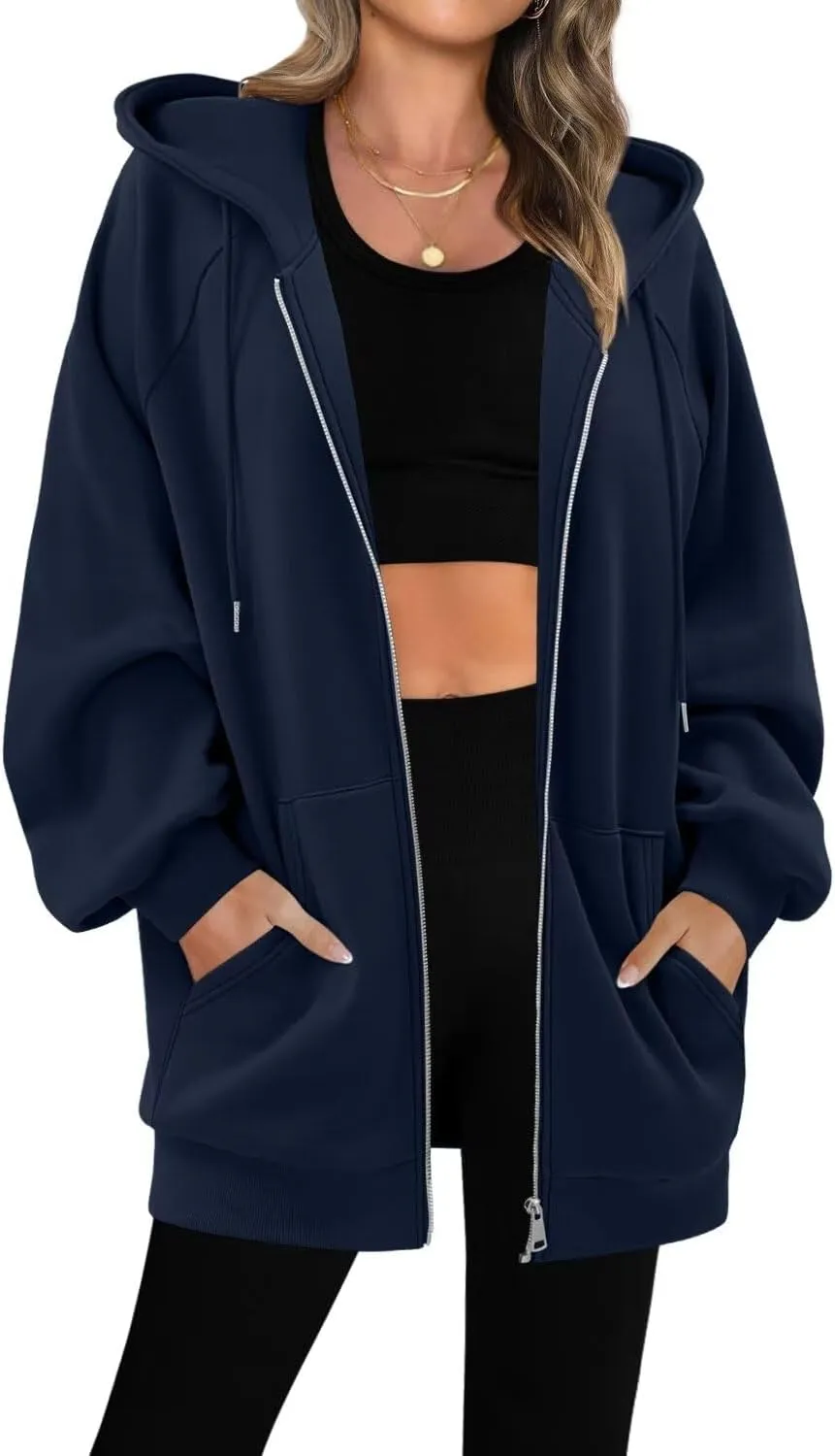 StunShow Women's Zip Up Hoodies Oversized Fleece Long Sleeve Sweatshirts Casual Fall Jacket Coat with Pocket(S-3XL)