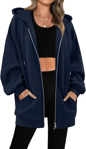 StunShow Women's Zip Up Hoodies Oversized Fleece Long Sleeve Sweatshirts Casual Fall Jacket Coat with Pocket(S-3XL)