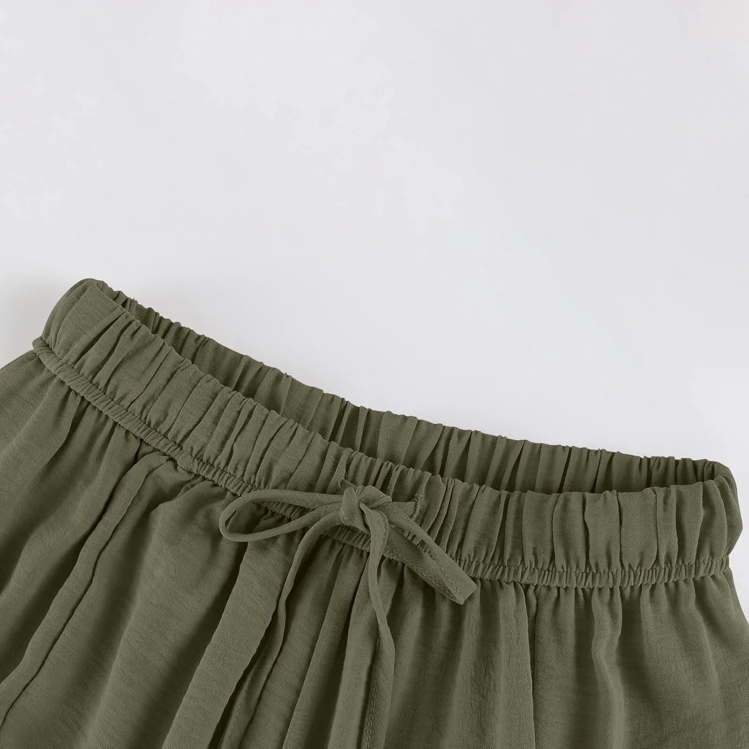 Summer Casual Pants for Women Linen Drawstring Loose Wide Leg Pants Flowy High Waisted Solid 2025 Trouser Multi-Pocket
