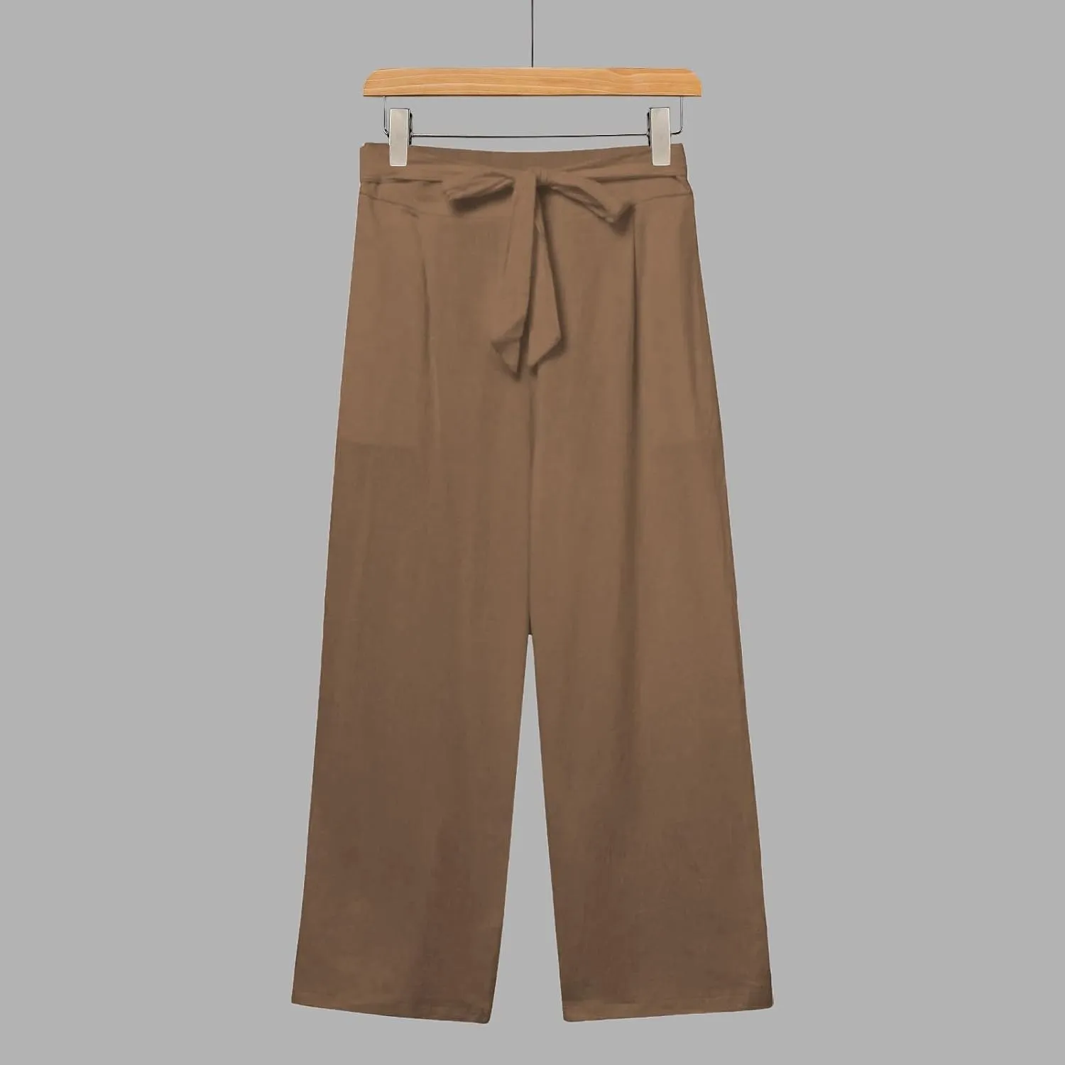 Summer Cotton Linen Capri Pants for Women Straight Wide Leg Cropped Trousers with Drawstring Waist Causal Summer Pant