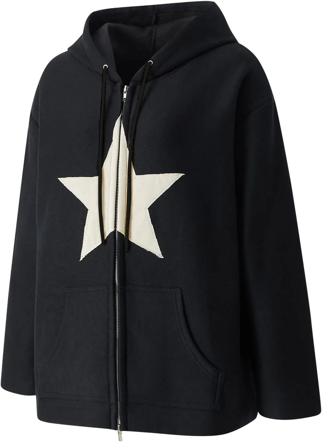 Sunwittafy Women's Y2k Zip Up Hoodie Star Print Hooded Sweatshirt Oversized Long Sleeve Jacket Harajuku Casual Streetwear
