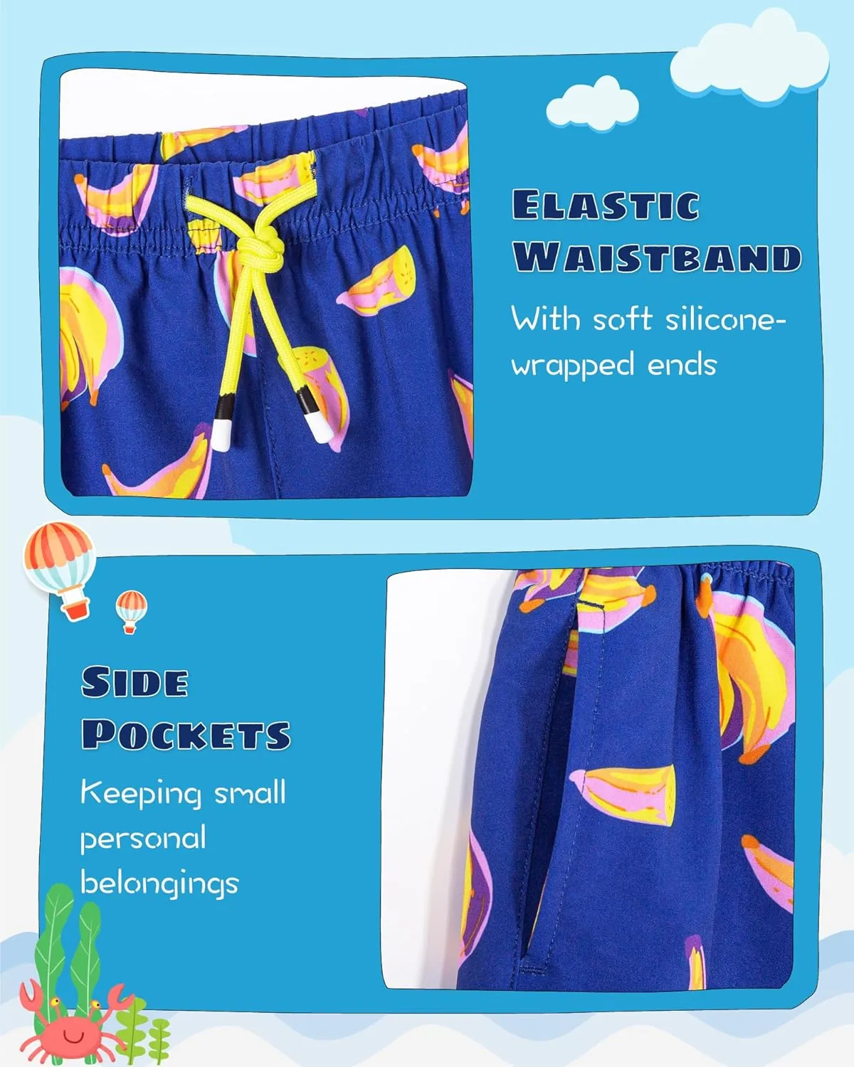SURF CUZ Boys Swim Trunks with Boxer Brief Liner Toddler Boy Stretch Swimsuit Shorts Quick Dry Swimming Trunks Bathing Suit
