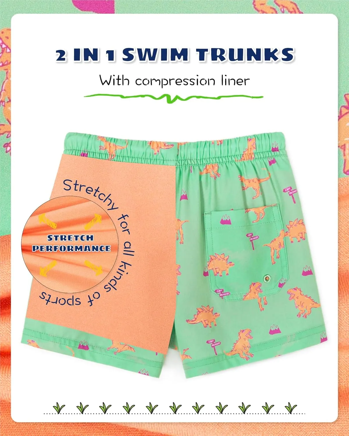 SURF CUZ Boys Swim Trunks with Boxer Brief Liner Toddler Boy Stretch Swimsuit Shorts Quick Dry Swimming Trunks Bathing Suit