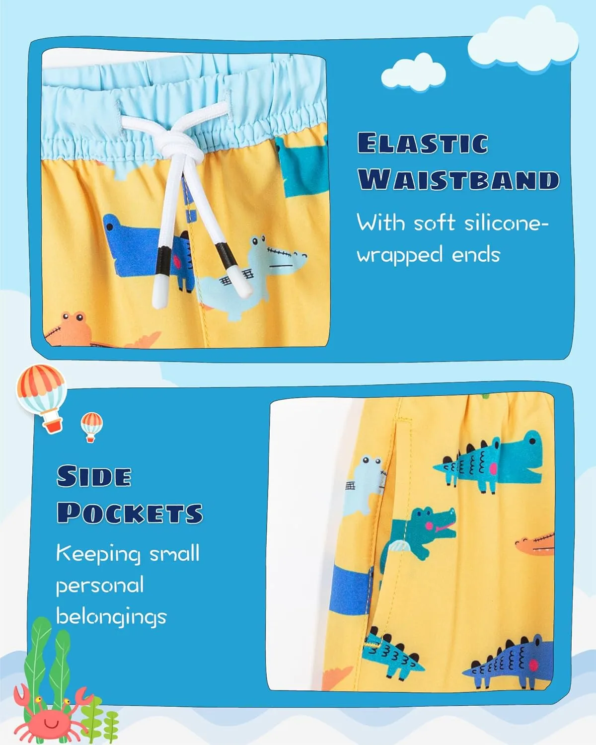 SURF CUZ Boys Swim Trunks with Boxer Brief Liner Toddler Boy Stretch Swimsuit Shorts Quick Dry Swimming Trunks Bathing Suit