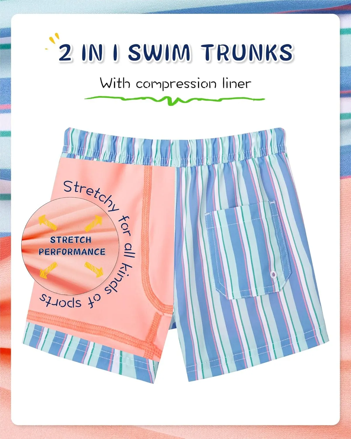 SURF CUZ Boys Swim Trunks with Boxer Brief Liner Toddler Boy Stretch Swimsuit Shorts Quick Dry Swimming Trunks Bathing Suit