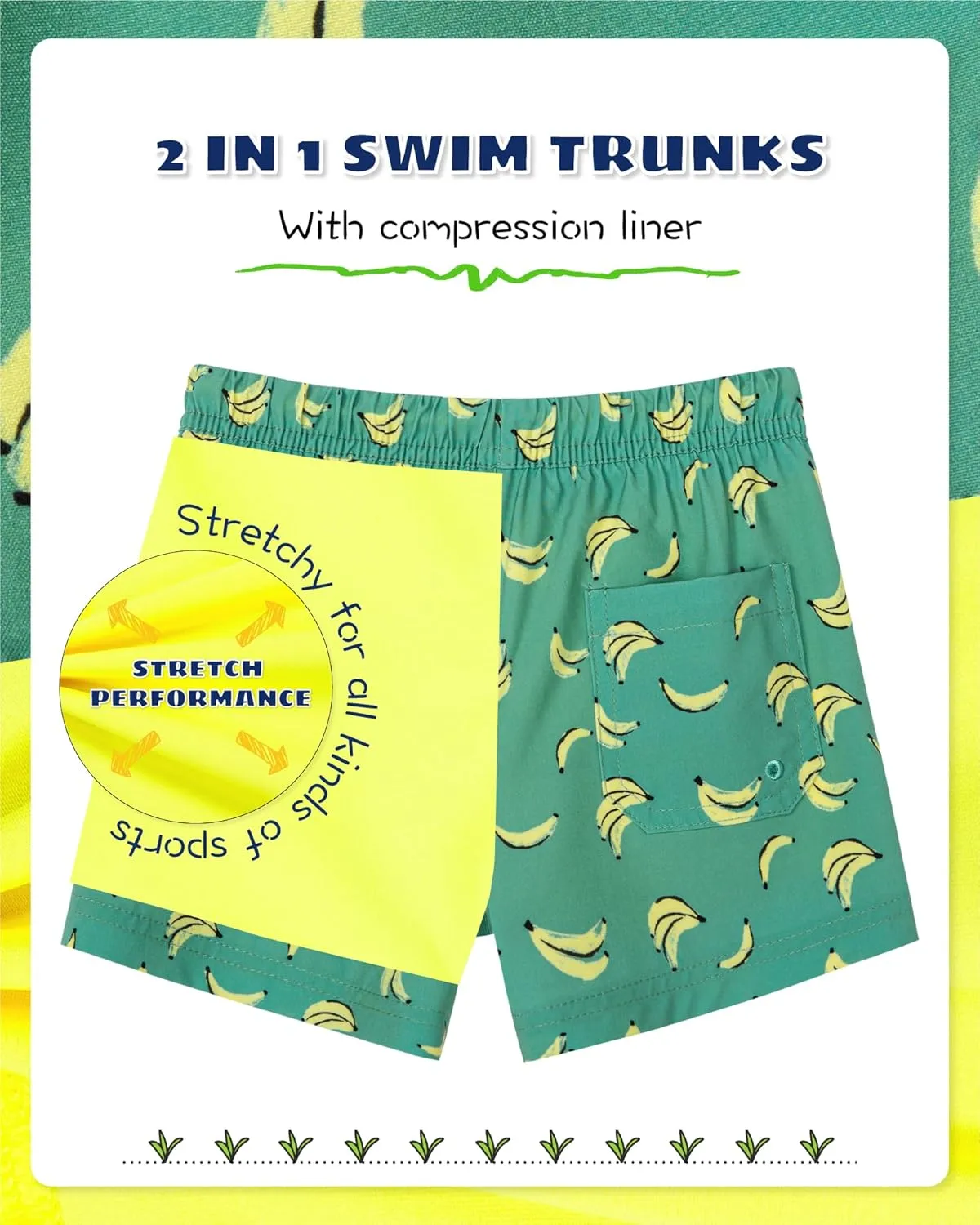 SURF CUZ Boys Swim Trunks with Boxer Brief Liner Toddler Boy Stretch Swimsuit Shorts Quick Dry Swimming Trunks Bathing Suit