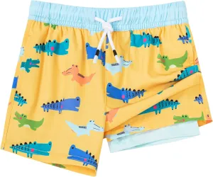 SURF CUZ Boys Swim Trunks with Boxer Brief Liner Toddler Boy Stretch Swimsuit Shorts Quick Dry Swimming Trunks Bathing Suit