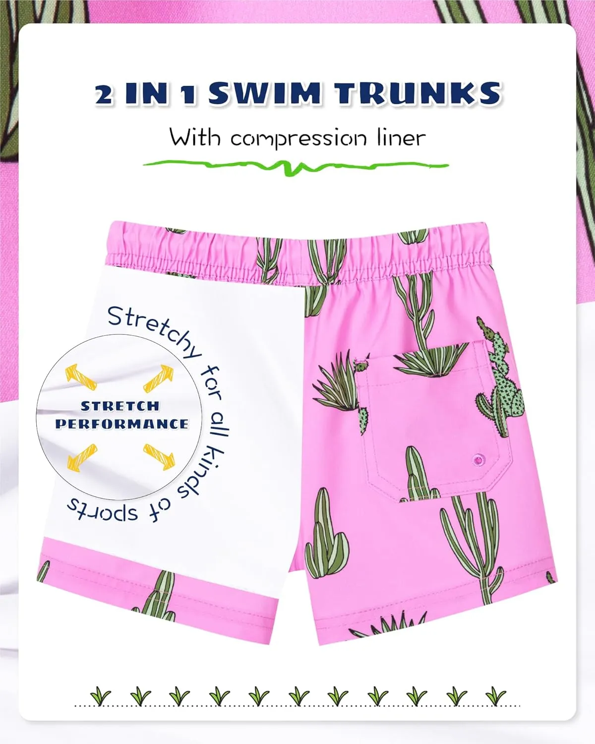 SURF CUZ Boys Swim Trunks with Boxer Brief Liner Toddler Boy Stretch Swimsuit Shorts Quick Dry Swimming Trunks Bathing Suit
