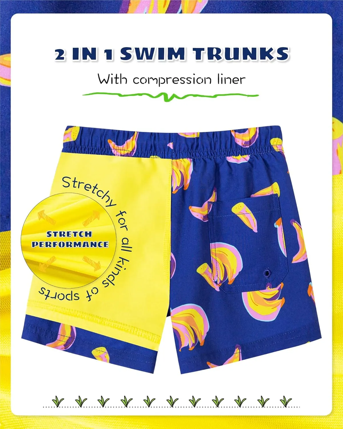 SURF CUZ Boys Swim Trunks with Boxer Brief Liner Toddler Boy Stretch Swimsuit Shorts Quick Dry Swimming Trunks Bathing Suit