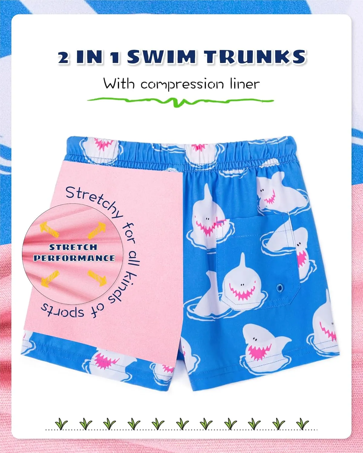 SURF CUZ Boys Swim Trunks with Boxer Brief Liner Toddler Boy Stretch Swimsuit Shorts Quick Dry Swimming Trunks Bathing Suit
