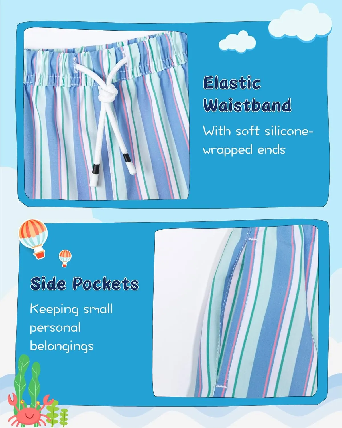 SURF CUZ Boys Swim Trunks with Boxer Brief Liner Toddler Boy Stretch Swimsuit Shorts Quick Dry Swimming Trunks Bathing Suit