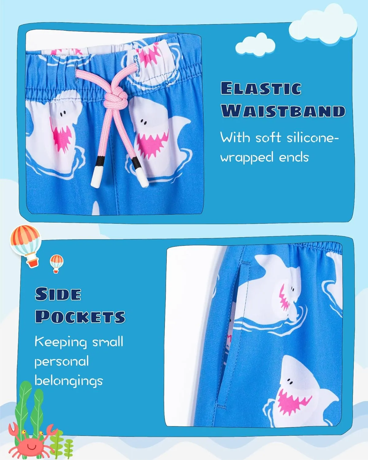 SURF CUZ Boys Swim Trunks with Boxer Brief Liner Toddler Boy Stretch Swimsuit Shorts Quick Dry Swimming Trunks Bathing Suit