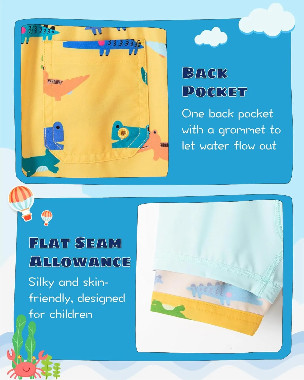 SURF CUZ Boys Swim Trunks with Boxer Brief Liner Toddler Boy Stretch Swimsuit Shorts Quick Dry Swimming Trunks Bathing Suit