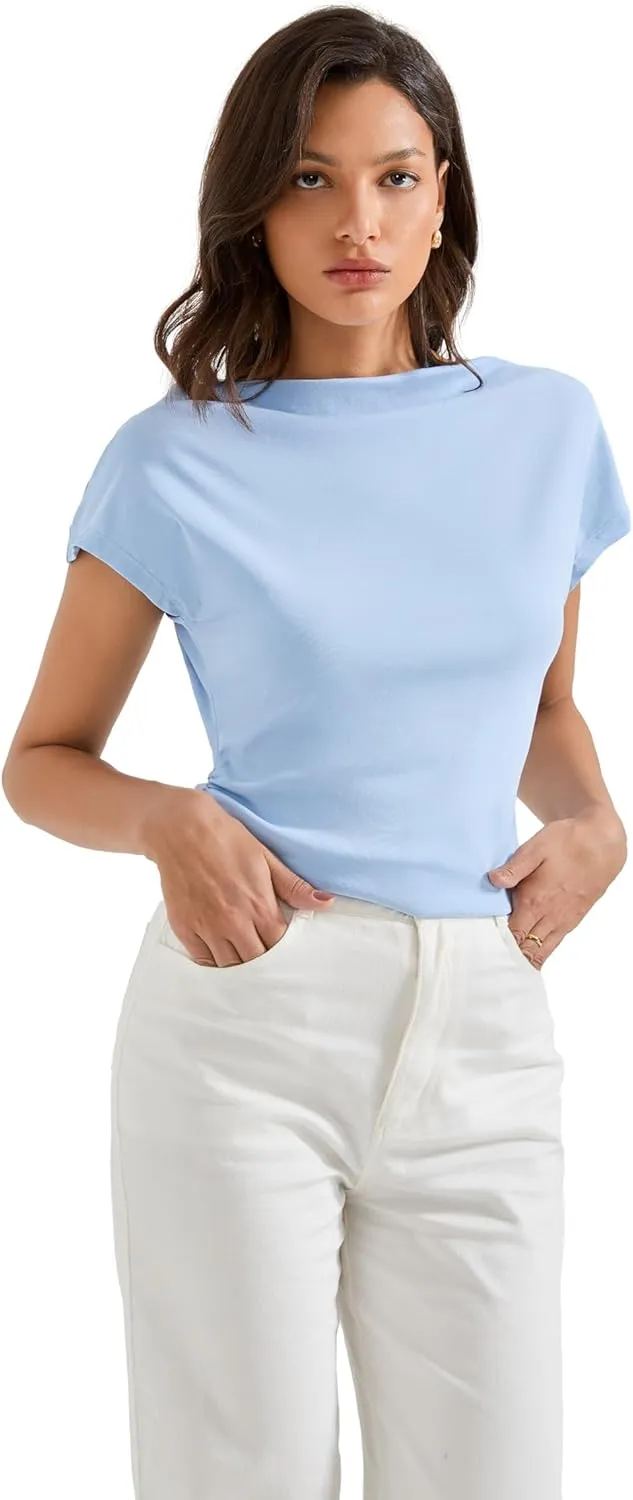 SUUKSESS Women Off The Shoulder Summer Tops One Shoulder T Shirt Casual Short Sleeve Boat Neck Tees