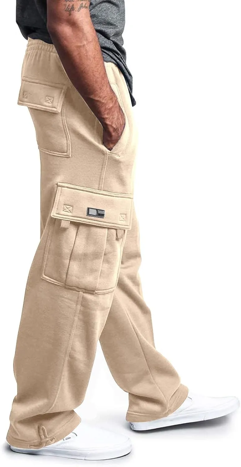 Sweatpants for Men Fashion Personalized Casual Solid Color Tie Multi-Pocket Drawstring Cargo Pants Trousers