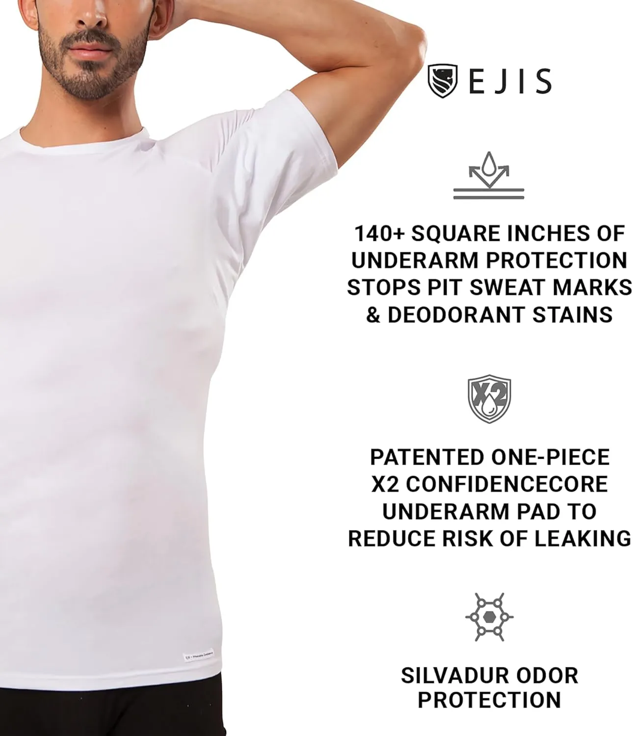 Sweatproof Undershirt Mens Modal V Neck w Sweat Pads, Silver Treated to Fight Embarrassing Odor Aluminum Free Alternative 3pk