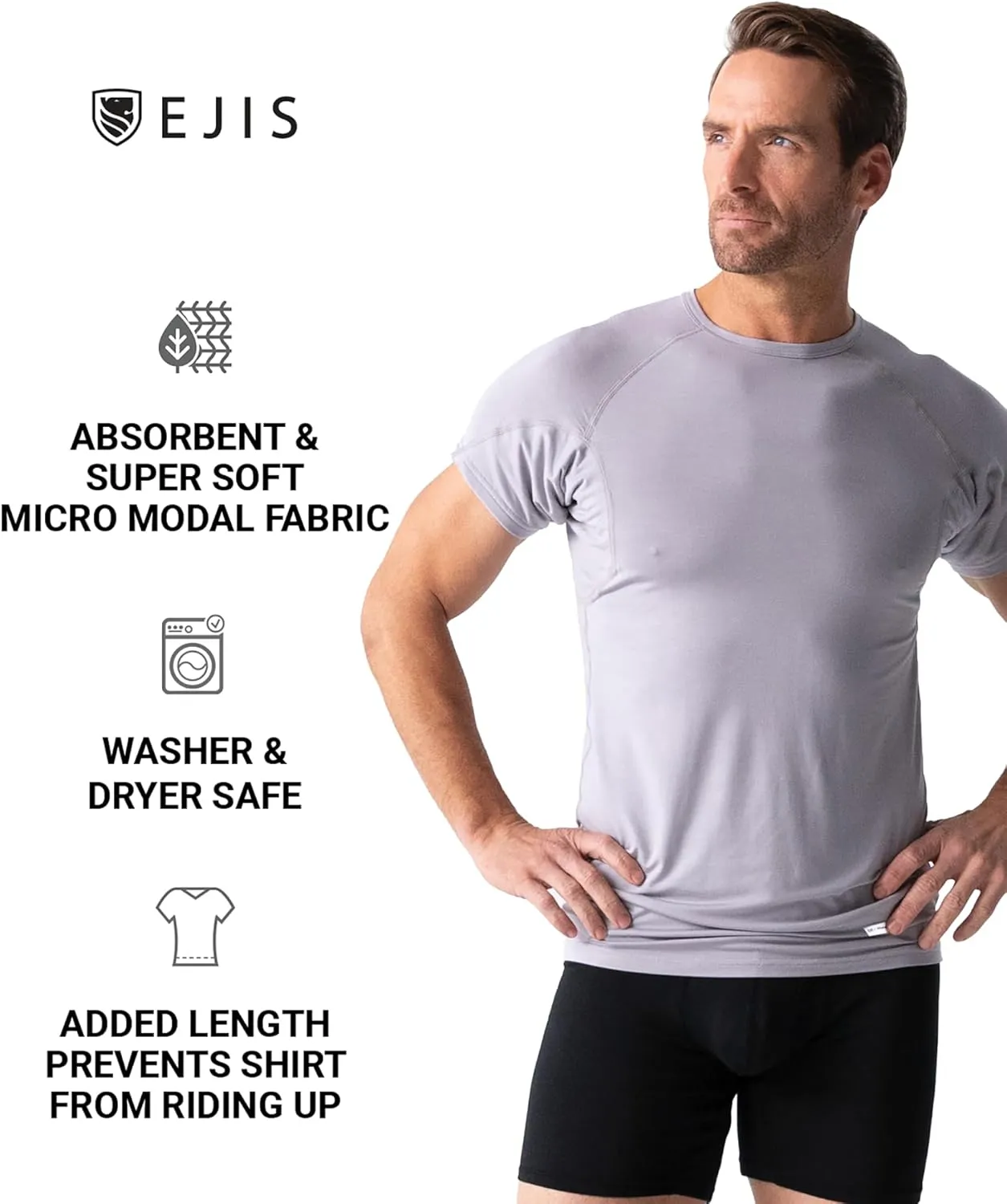 Sweatproof Undershirt Mens Modal V Neck w Sweat Pads, Silver Treated to Fight Embarrassing Odor Aluminum Free Alternative 3pk