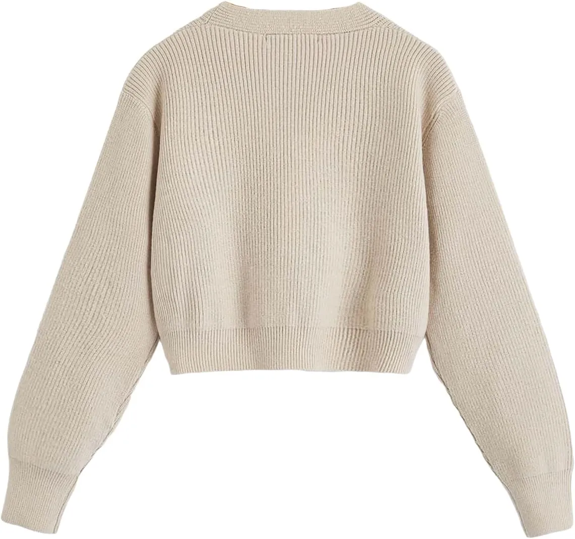SweatyRocks Girl's Long Sleeve Drop Shoulder V Neck Button Front Ribbed Knit Cardigan Sweaters